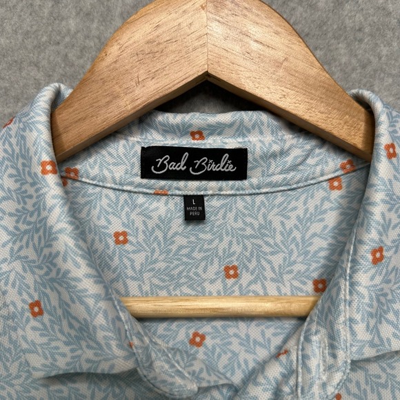 Bad Birdie Mens Large Golf Polo Shirt Blue Orange Floral Leaf Print RN158230 - Picture 3 of 7